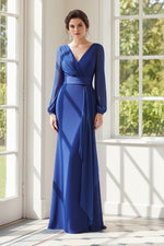 V-Neck Long Sleeve Mermaid Backless Evening Dress