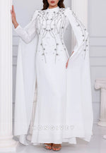 High Neck Long Sleeves Trumpet Ankle-Length Evening Gowns with Beading