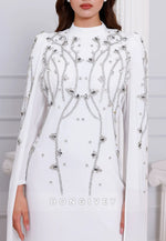 High Neck Long Sleeves Trumpet Ankle-Length Evening Gowns with Beading