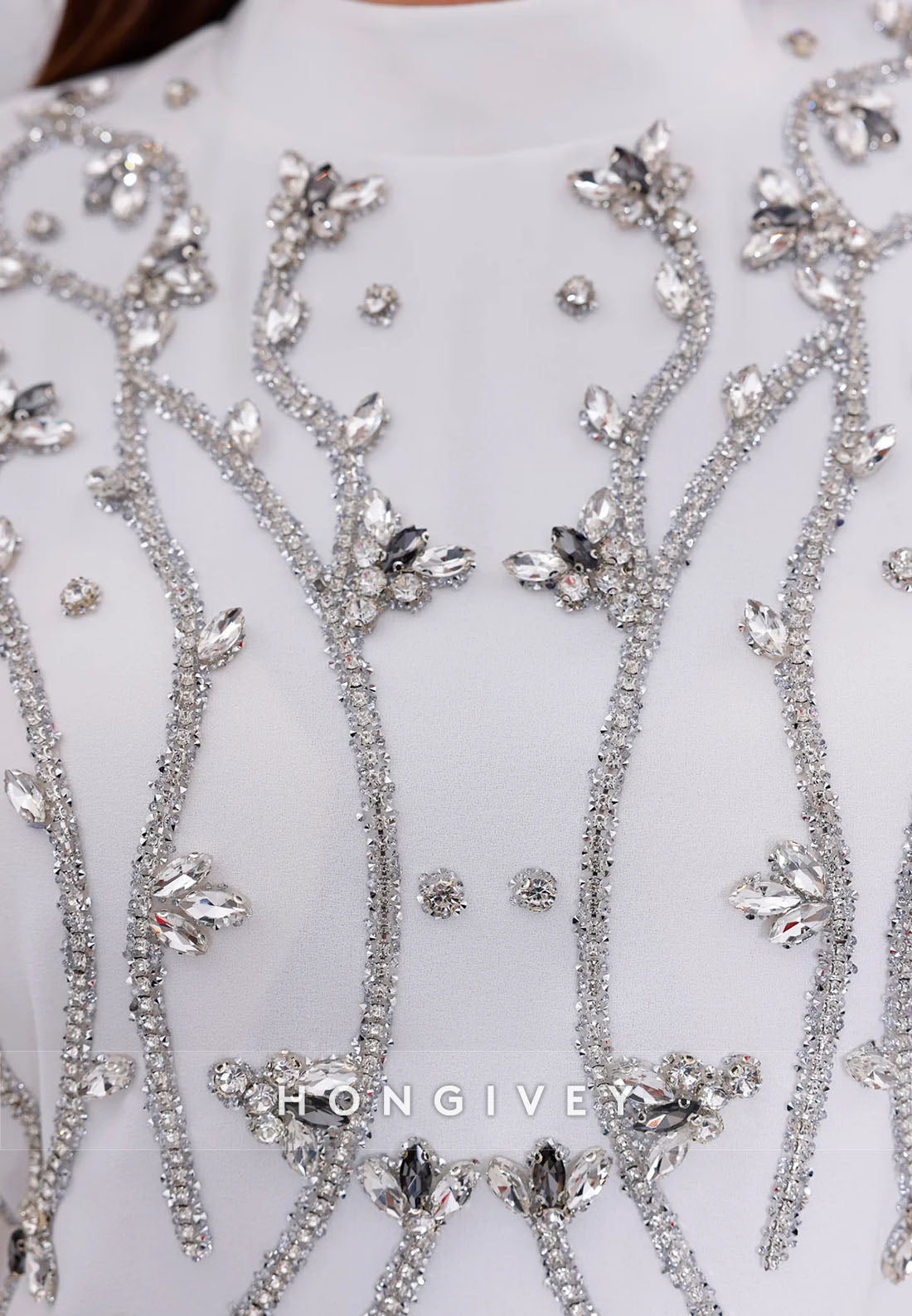 High Neck Long Sleeves Trumpet Ankle-Length Evening Gowns with Beading