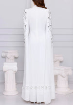 High Neck Long Sleeves Trumpet Ankle-Length Evening Gowns with Beading