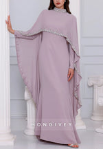 High Neck Long Sleeves Shawl Floor-Length Trumpet Evening Gowns with Cape