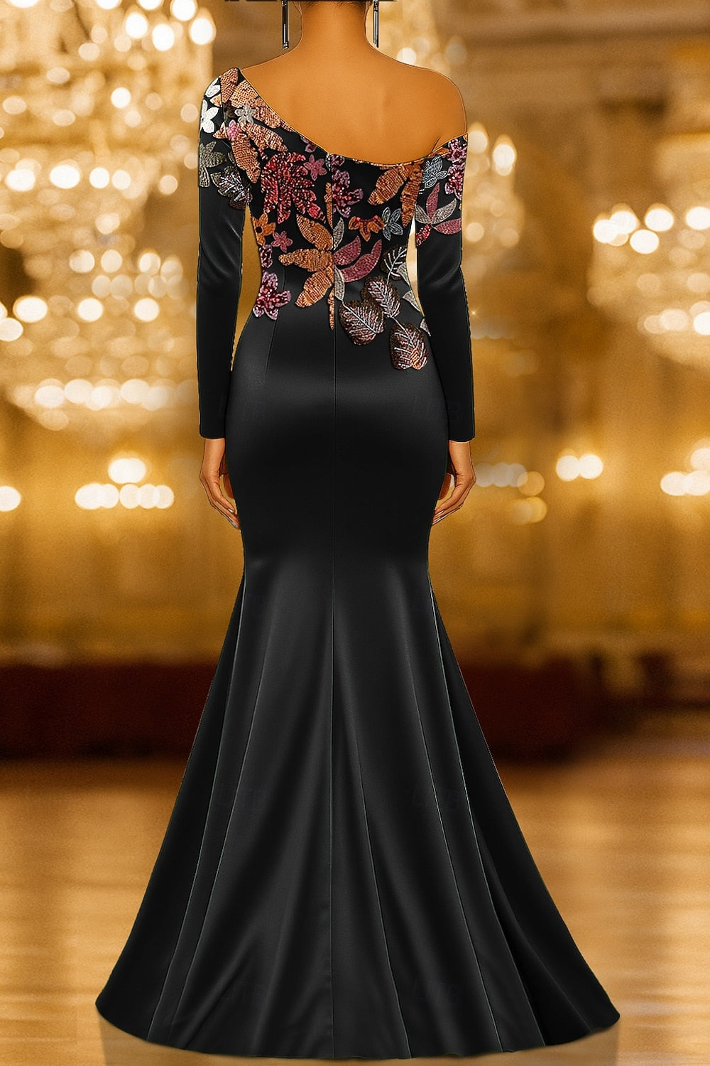 Glitter Sequins Sparkle One Shouder Long Sleeve Mermaid Evening Dress