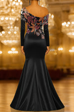 Glitter Sequins Sparkle One Shouder Long Sleeve Mermaid Evening Dress