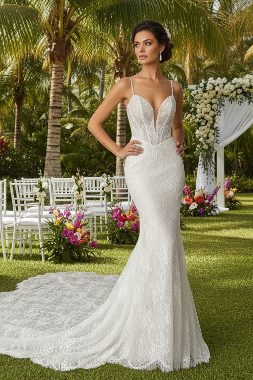 Elegant Spaghetti Straps Sleeveless Mermaid Floor-Length Wedding Dress