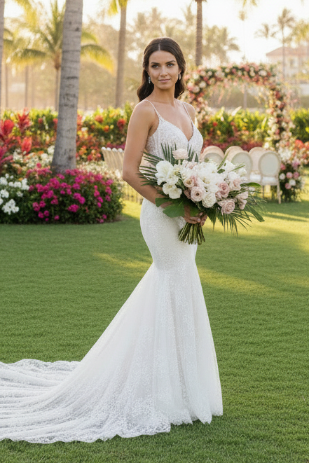 Elegant Spaghetti Straps Sleeveless Mermaid Floor-Length Wedding Dress