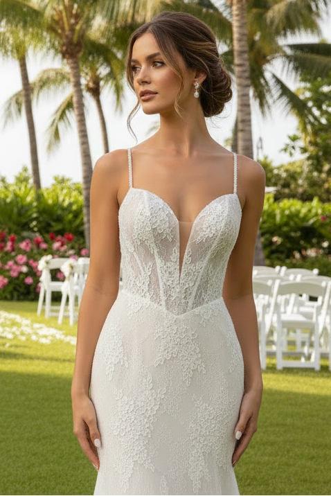 Elegant Spaghetti Straps Sleeveless Mermaid Floor-Length Wedding Dress