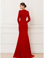V-Neck Long Sleeve Sequins Applique Mermaid Floor-Length Evening Dress