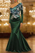 Glitter Sequins Sparkle One Shouder Long Sleeve Mermaid Evening Dress