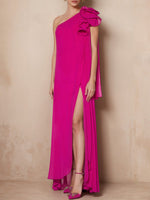 One-Shoulder Sleeveless Floor-Length Mother of the Bride Dresses with Split Side