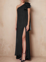 One-Shoulder Sleeveless Floor-Length Mother of the Bride Dresses with Split Side