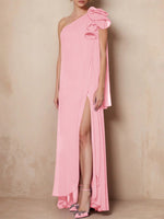One-Shoulder Sleeveless Floor-Length Mother of the Bride Dresses with Split Side