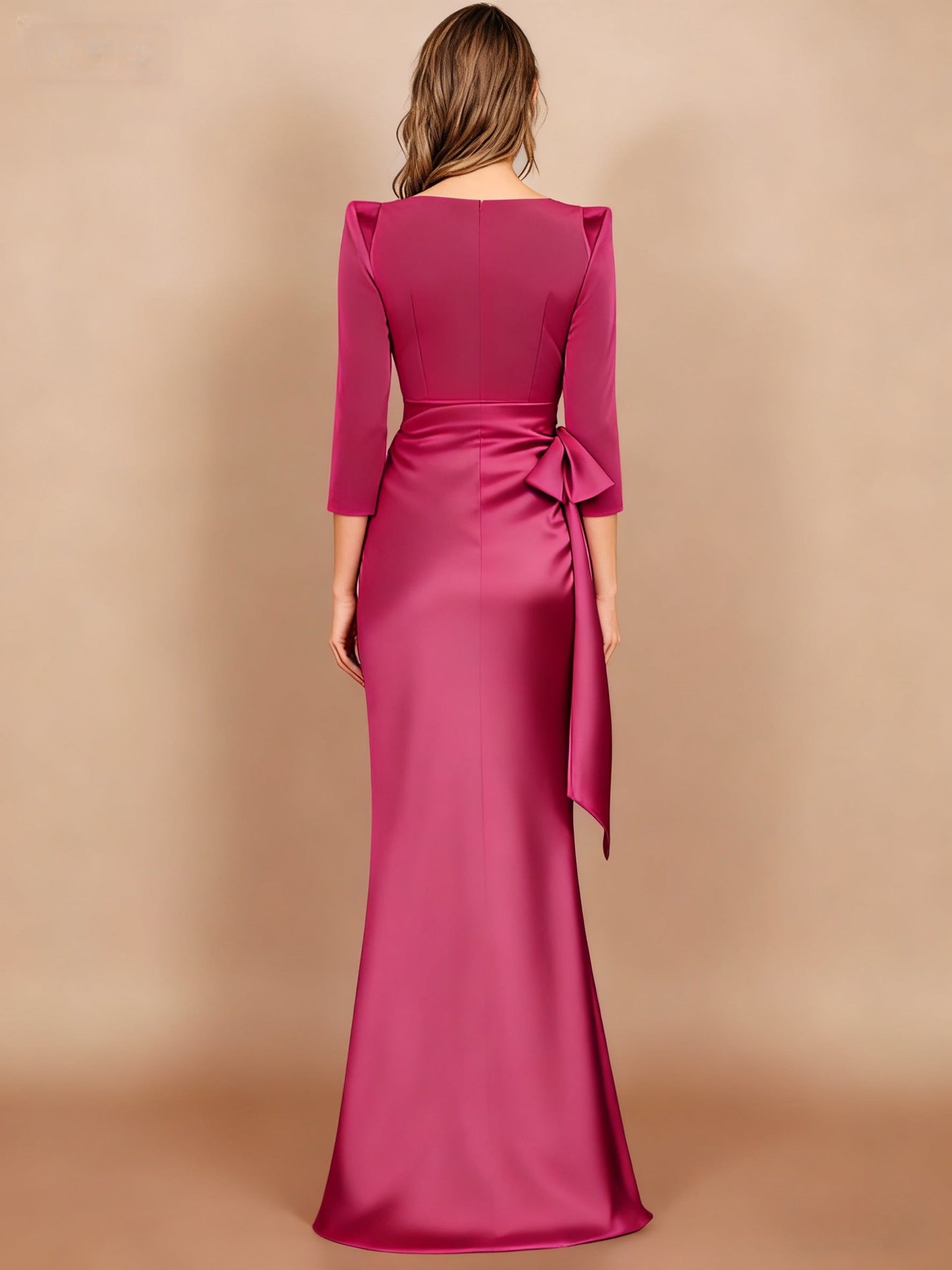Scoop 3/4 Length Sleeves Floor-Length Mother of the Bride Dresses with Bow