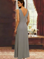 V-Neck Ankle-Length Mother of the Bride Dresses with Jacket & Sequins Beading