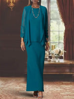 Scoop Neck Long Sleeves Floor-Length Mother of the Bride Dresses with Jacket