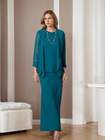 Scoop Neck Long Sleeves Floor-Length Mother of the Bride Dresses with Jacket