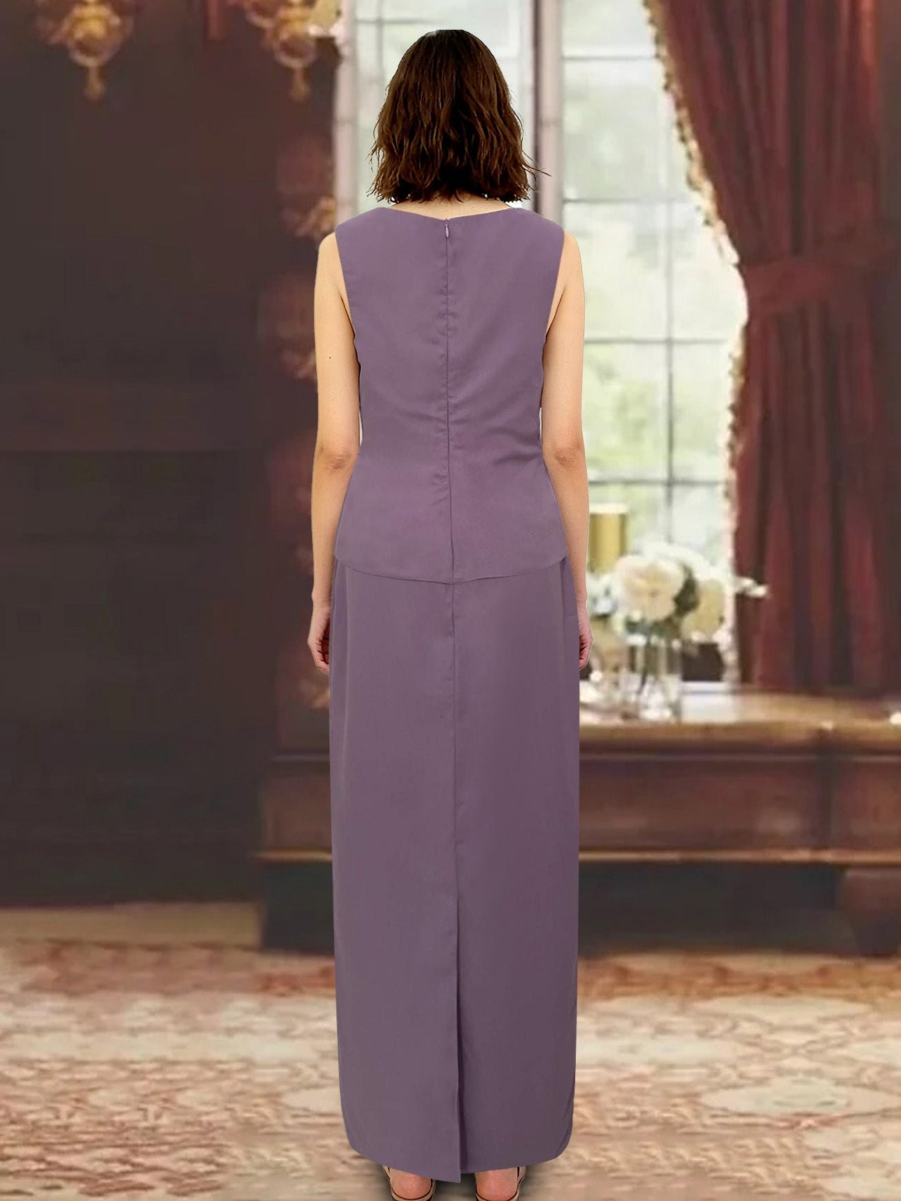 Scoop Neck Long Sleeves Floor-Length Mother of the Bride Dresses with Jacket