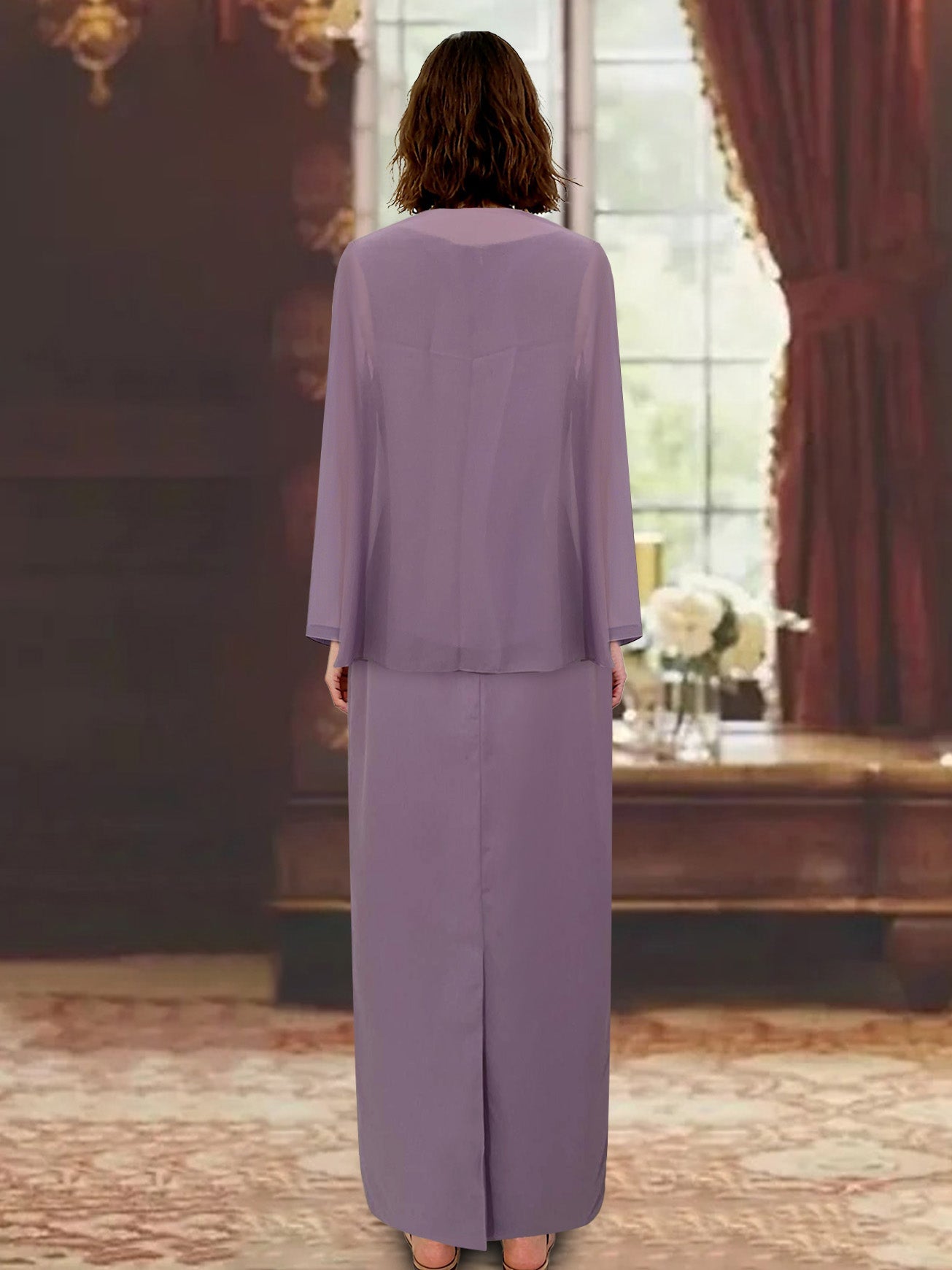 Scoop Neck Long Sleeves Floor-Length Mother of the Bride Dresses with Jacket