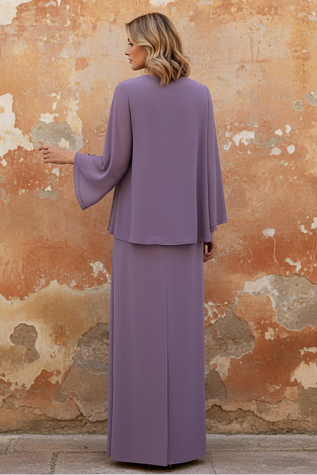 Scoop Neck Long Sleeves Floor-Length Mother of the Bride Dresses with Jacket