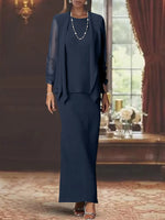 Scoop Neck Long Sleeves Floor-Length Mother of the Bride Dresses with Jacket