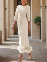 Scoop Neck Ankle Length Elegant Mother of the Bride  & Groom Dresses with Feather