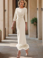Scoop Neck Ankle Length Elegant Mother of the Bride  & Groom Dresses with Feather