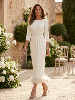 Scoop Neck Ankle Length Elegant Mother of the Bride  & Groom Dresses with Feather
