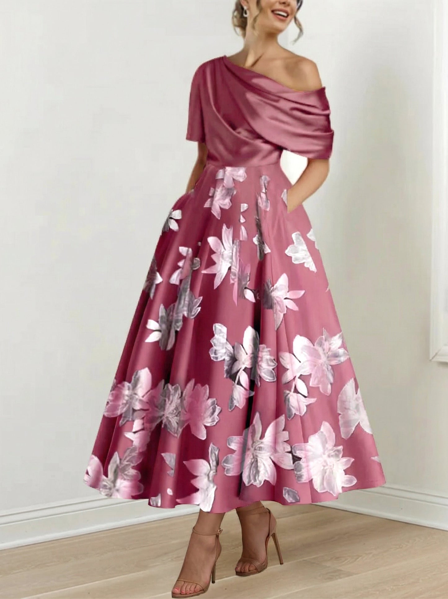 A-Line/Princess One-shoulder Printed Flower Mother of the Bride Dresses