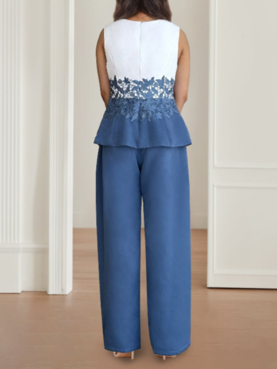 3 Pieces Square-Neck Ankle Length Mother of the Bride Pantsuits with Jacket & Appliques Lace