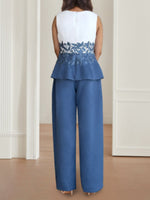 3 Pieces Square-Neck Ankle Length Mother of the Bride Pantsuits with Jacket & Appliques Lace