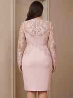 V-Neck Plus Size Mother of the Bride Dresses with Lace Long Sleeves Knee-Length