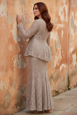 A-Line/Princess 2 Pieces Scoop Lace Plus Size Mother of the Bride Dresses with Jacket Long Sleeves Ankle-Length