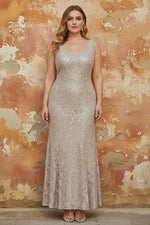 A-Line/Princess 2 Pieces Scoop Lace Plus Size Mother of the Bride Dresses with Jacket Long Sleeves Ankle-Length