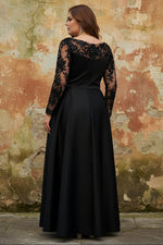 Satin Scoop Plus Size Mother of the Bride Dresses Lace Ruched Long Sleeves Ankle-Length