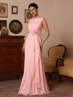 Cowl Neck Chiffon Mother of the Bride Dresses Sequins Floor-Length Sleeveless Ruffles