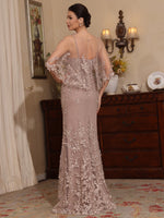 2 Pieces Scoop Lace Mother of the Bride Dresses with Wrap Beading Half Sleeves Floor-Length