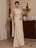 2 Pieces Lace Mother of the Bride Dresses with Shawl Scoop Beading Sleeveless Floor-Length