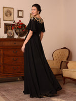 V-Neck Chiffon Mother of the Bride Dresses Appliques Floor-Length Short Sleeves Ruffles