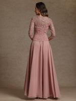 Square Collar Mother of the Bride Dresses 3/4 Sleeves Chiffon Lace High-Low Asymmetrical Floor-Length