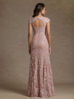 Square Collar Chiffon Mother of the Bride Dresses Floor-Length Lace Sequins Short Sleeves