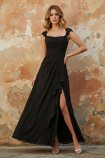 Square Collar Chiffon Mother of the Bride Dresses Floor-Length Ruffles Ruched Sleeveless Lace