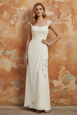 Square Collar Chiffon Mother of the Bride Dresses Floor-Length Ruffles Ruched Sleeveless Lace