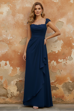 Square Collar Chiffon Mother of the Bride Dresses Floor-Length Ruffles Ruched Sleeveless Lace