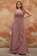 Square Collar Chiffon Plus Size Mother of the Bride Dresses Floor-Length Ruffles Ruched Sleeveless Lace