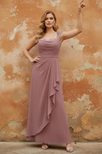 Square Collar Chiffon Plus Size Mother of the Bride Dresses Floor-Length Ruffles Ruched Sleeveless Lace