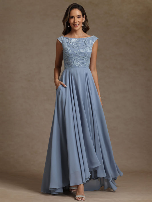 Scoop Chiffon Mother of the Bride Dresses Lace Sequins Floor-Length Sleeveless Pleated