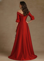 Off-the-Shoulder Satin Mother of the Bride Dresses Half Sleeves Floor-Length Appliques