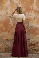 V-Neck Stretch Satin Mother of the Bride Dresses with Split Side Lace Floor-Length Short Sleeves