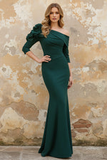 Asymmetrical Neck Stretch Satin Mother of the Bride Dresses Floor-Length Half Sleeves 3D Flower