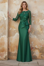 Trumpet/Mermaid Scoop Satin Mother of the Bride Dresses With Bow Lace 3/4 Sleeves Floor-Length
